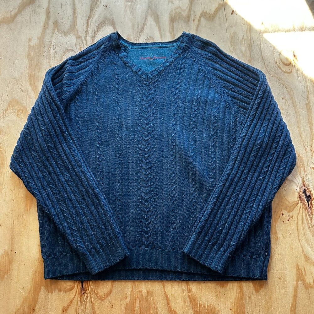 Tommy Bahama Blue 100% Merino Wool V-Neck Sweater - XXL